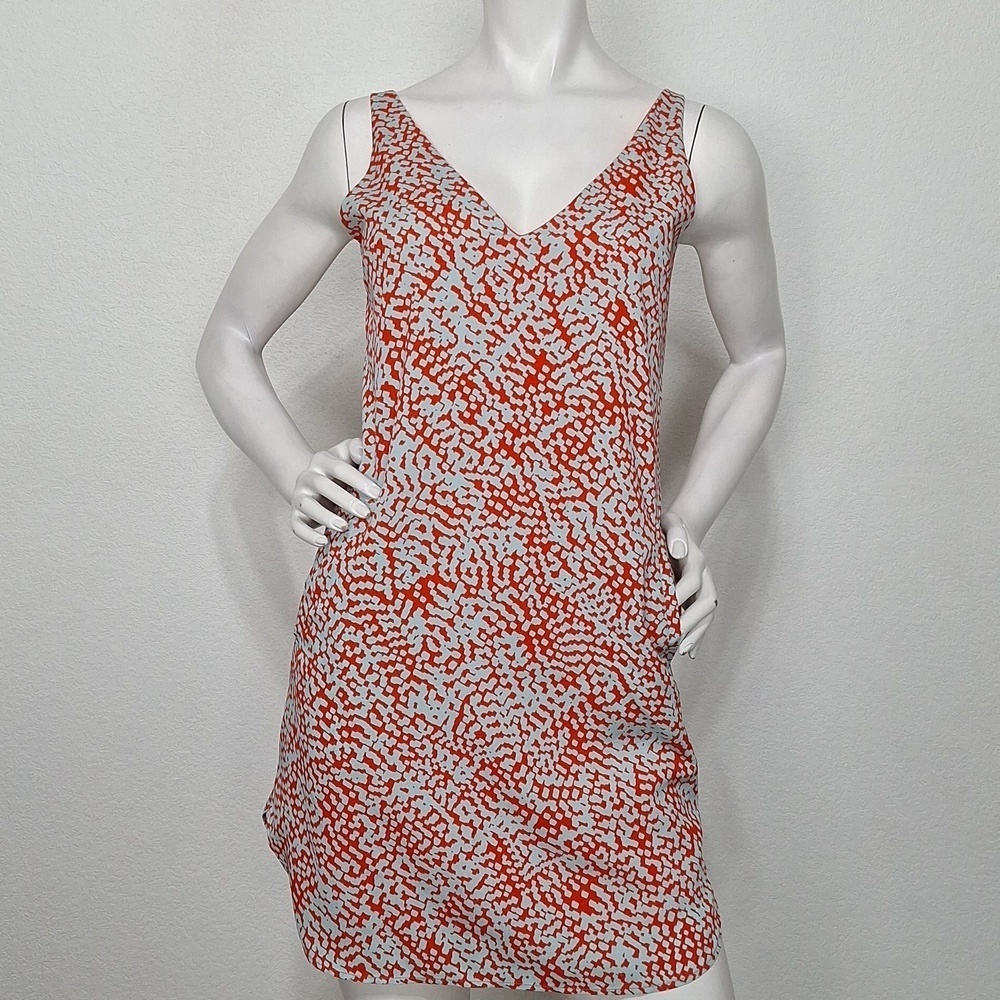 Wayf Orange Blue Mini Geometric Print Retro Romantic Shift Mini Dress Size XS
